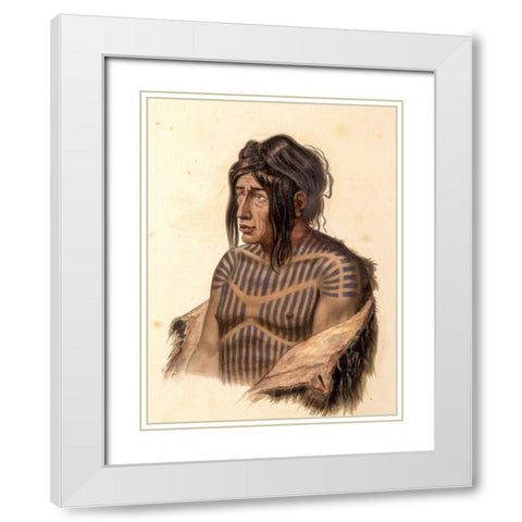 Mahsette Kuiuab Chief of the Cree indians White Modern Wood Framed Art Print with Double Matting by Bodmer, Karl