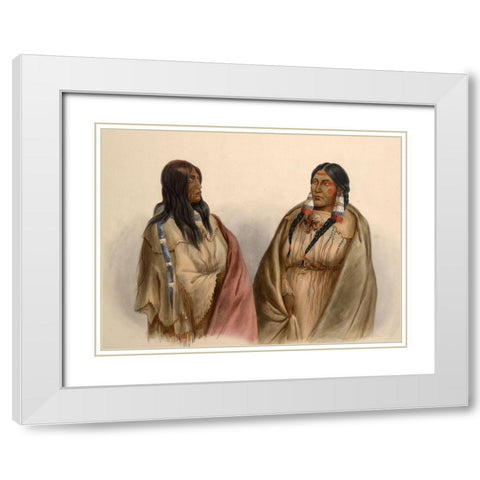 Woman of the Snake tribe and woman of the Cree tribe White Modern Wood Framed Art Print with Double Matting by Bodmer, Karl