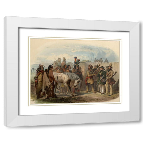 The travellers meeting with Minatarre indians White Modern Wood Framed Art Print with Double Matting by Bodmer, Karl