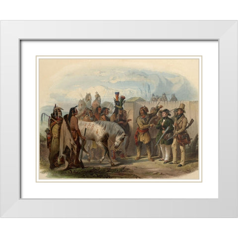 The travellers meeting with Minatarre indians White Modern Wood Framed Art Print with Double Matting by Bodmer, Karl