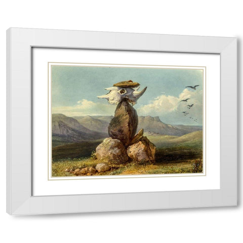 Magic pile erected by the Assiniboin indians White Modern Wood Framed Art Print with Double Matting by Bodmer, Karl
