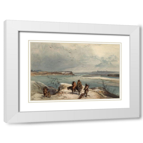 Fort Clack on the Missouri White Modern Wood Framed Art Print with Double Matting by Bodmer, Karl