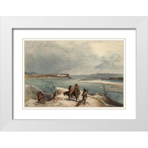 Fort Clack on the Missouri White Modern Wood Framed Art Print with Double Matting by Bodmer, Karl