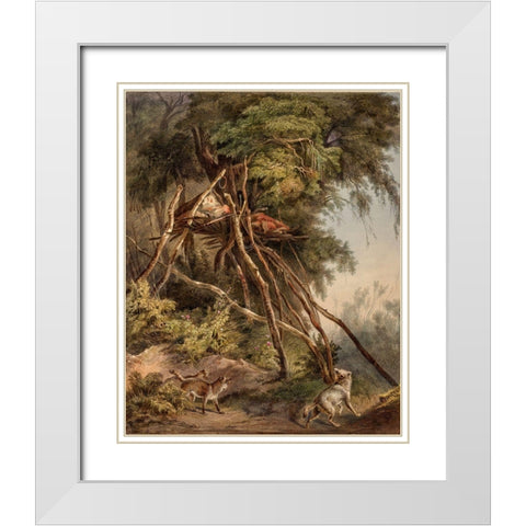 Tombs of Assiniboin indians on trees White Modern Wood Framed Art Print with Double Matting by Bodmer, Karl