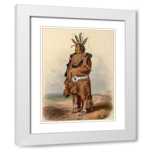 An Arrikara Indian Warrior White Modern Wood Framed Art Print with Double Matting by Bodmer, Karl