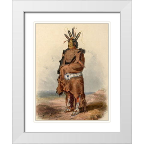 An Arrikara Indian Warrior White Modern Wood Framed Art Print with Double Matting by Bodmer, Karl