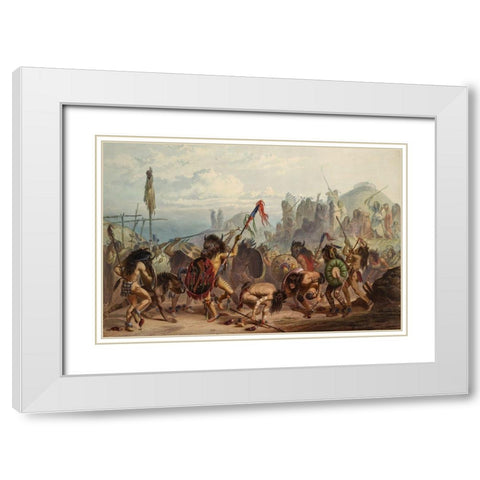 Bison dance of the Mandan indians White Modern Wood Framed Art Print with Double Matting by Bodmer, Karl
