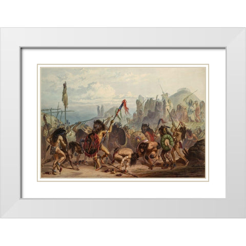 Bison dance of the Mandan indians White Modern Wood Framed Art Print with Double Matting by Bodmer, Karl