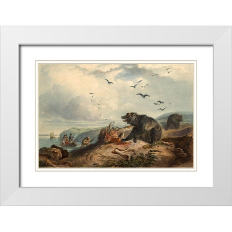 Hunting of the Grizzly Bear White Modern Wood Framed Art Print with Double Matting by Bodmer, Karl