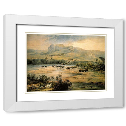 Landscape with buffalo on the upper Missouri White Modern Wood Framed Art Print with Double Matting by Bodmer, Karl