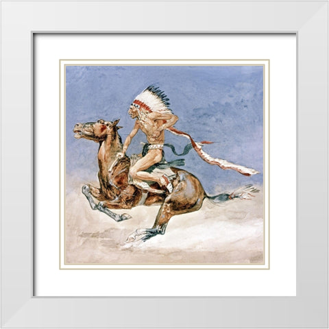 Pony War Dance White Modern Wood Framed Art Print with Double Matting by Remington, Frederic