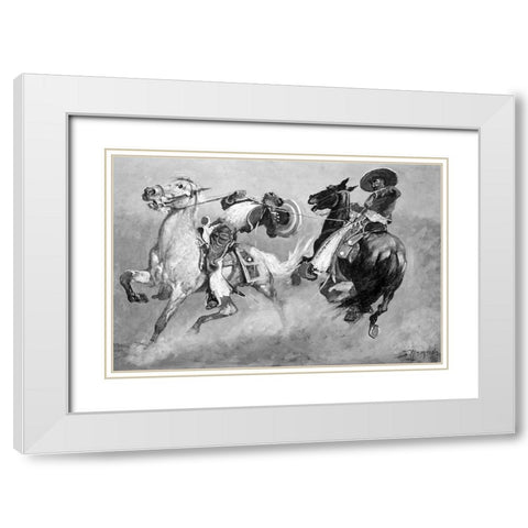 Cowboy Fun In Old Mexico White Modern Wood Framed Art Print with Double Matting by Remington, Frederic