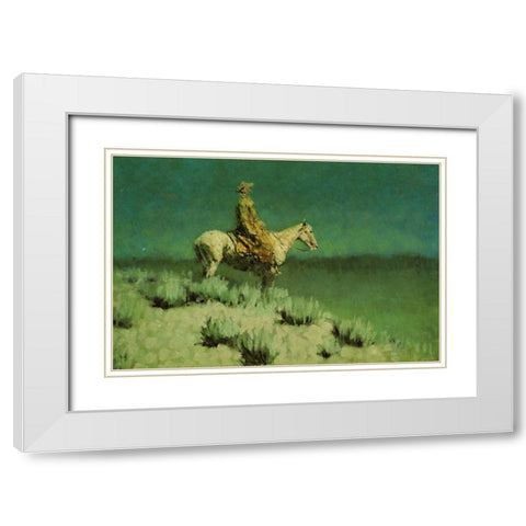 The Night Herder White Modern Wood Framed Art Print with Double Matting by Remington, Frederic