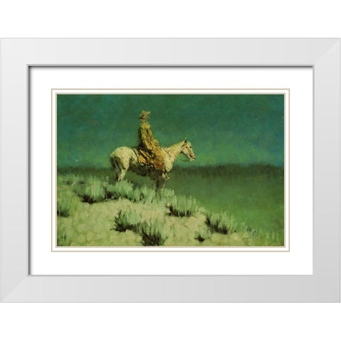 The Night Herder White Modern Wood Framed Art Print with Double Matting by Remington, Frederic
