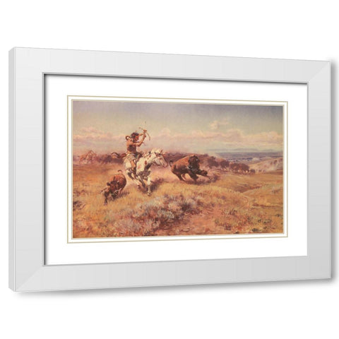 Horse of the Hunters White Modern Wood Framed Art Print with Double Matting by Russell, Charles Marion