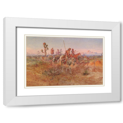 Navajo Trackers White Modern Wood Framed Art Print with Double Matting by Russell, Charles Marion
