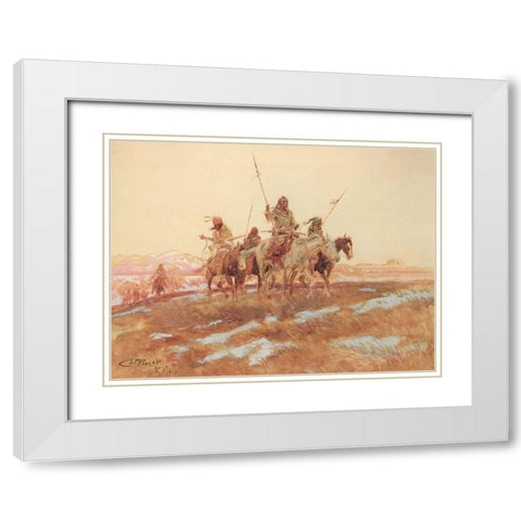 Piegan Hunting Party White Modern Wood Framed Art Print with Double Matting by Russell, Charles Marion