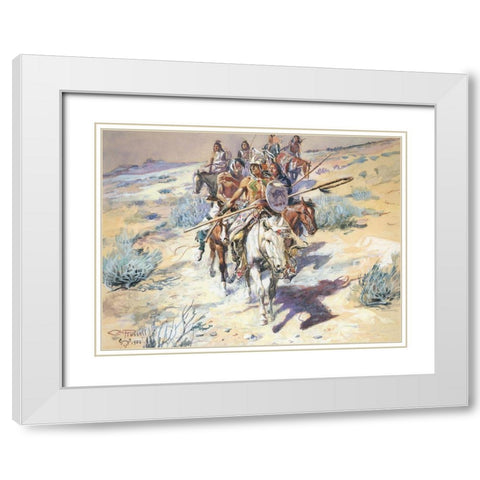 Return of the Warriors White Modern Wood Framed Art Print with Double Matting by Russell, Charles Marion