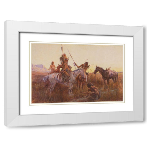 The Lost Trail White Modern Wood Framed Art Print with Double Matting by Russell, Charles Marion