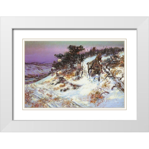 Wolf and Beaver White Modern Wood Framed Art Print with Double Matting by Russell, Charles Marion