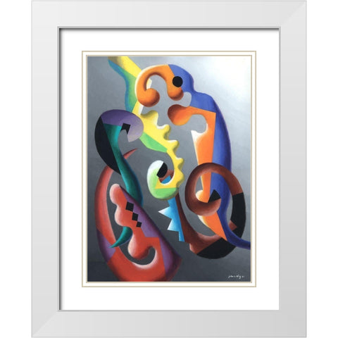 Zillusion III White Modern Wood Framed Art Print with Double Matting by Wang, John Z.