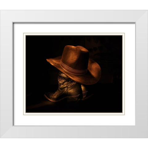 Hat and Boots II White Modern Wood Framed Art Print with Double Matting by The Yellowstone Collection