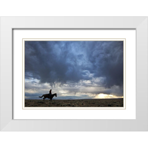 Plains Rider White Modern Wood Framed Art Print with Double Matting by The Yellowstone Collection