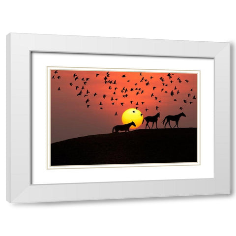 Sunset Stroll White Modern Wood Framed Art Print with Double Matting by The Yellowstone Collection