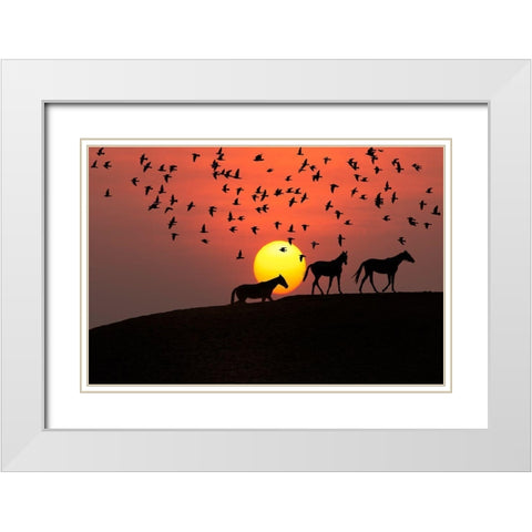 Sunset Stroll White Modern Wood Framed Art Print with Double Matting by The Yellowstone Collection