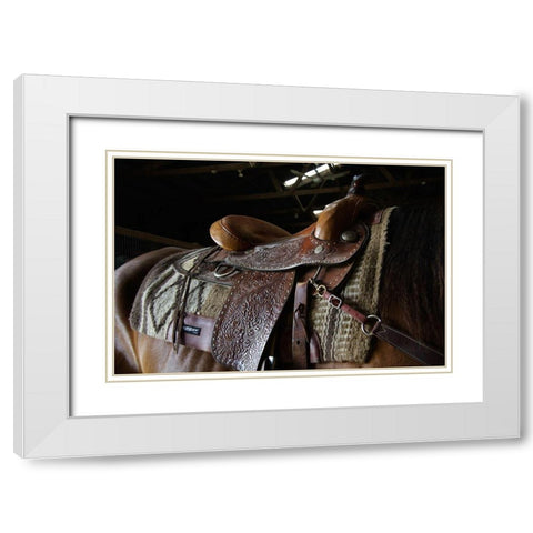 Western saddle White Modern Wood Framed Art Print with Double Matting by The Yellowstone Collection