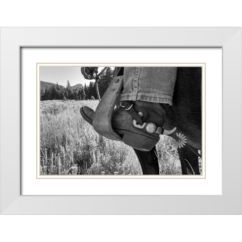 Boots in a stirrup White Modern Wood Framed Art Print with Double Matting by The Yellowstone Collection