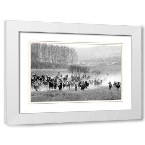 Bringing in the Horse Herd White Modern Wood Framed Art Print with Double Matting by The Yellowstone Collection