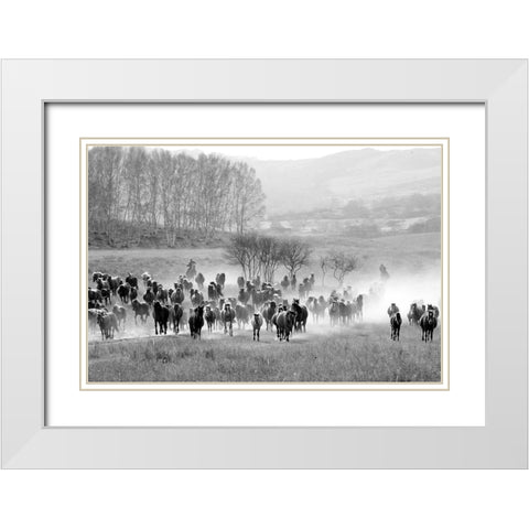 Bringing in the Horse Herd White Modern Wood Framed Art Print with Double Matting by The Yellowstone Collection