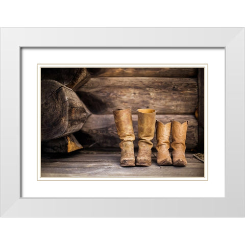 Cowboy boots White Modern Wood Framed Art Print with Double Matting by The Yellowstone Collection