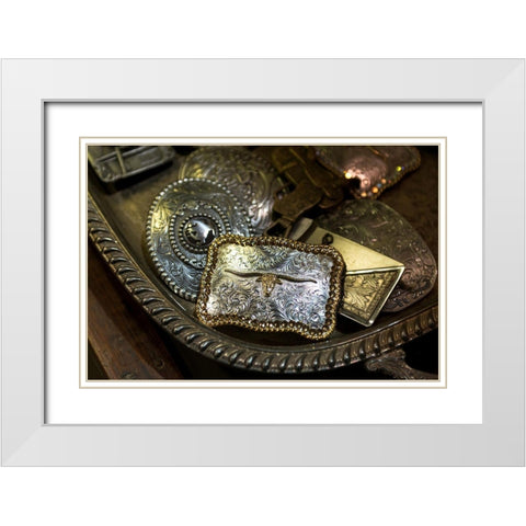 Cowboy Buckles White Modern Wood Framed Art Print with Double Matting by The Yellowstone Collection