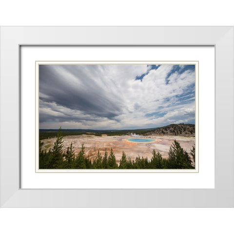Building Storm over Grand Prismatic Spring, Yellowstone National Park White Modern Wood Framed Art Print with Double Matting by Frank, Jacob W.