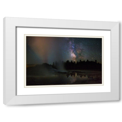 Castle Geyser and Milky Way, Yellowstone National Park White Modern Wood Framed Art Print with Double Matting by The Yellowstone Collection