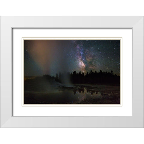 Castle Geyser and Milky Way, Yellowstone National Park White Modern Wood Framed Art Print with Double Matting by The Yellowstone Collection