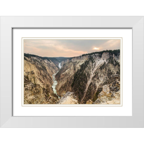 Cloudy sunset from Artist Point, Yellowstone National Park White Modern Wood Framed Art Print with Double Matting by The Yellowstone Collection