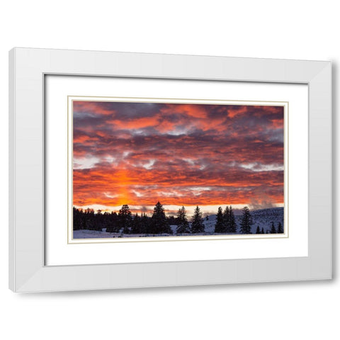 Winter Sunset in Lamar Valley, Yellowstone National Park White Modern Wood Framed Art Print with Double Matting by The Yellowstone Collection