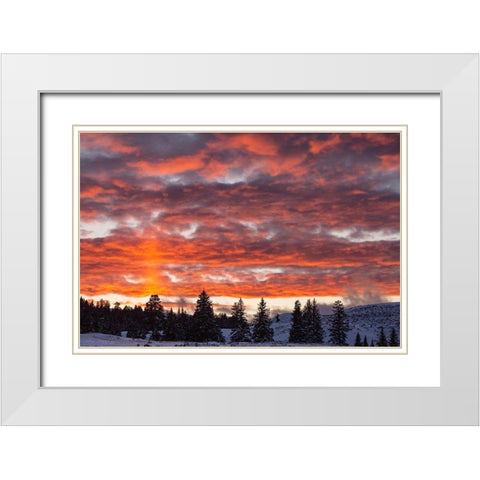 Winter Sunset in Lamar Valley, Yellowstone National Park White Modern Wood Framed Art Print with Double Matting by The Yellowstone Collection