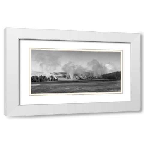 Early Morning Steam, Upper Geyser Basin, Yellowstone National Park White Modern Wood Framed Art Print with Double Matting by The Yellowstone Collection