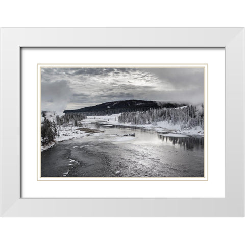 Early Winter, Yellowstone River, Yellowstone National Park White Modern Wood Framed Art Print with Double Matting by The Yellowstone Collection