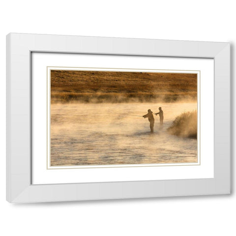 Fall Fishing on the Madison River, Yellowstone National Park White Modern Wood Framed Art Print with Double Matting by Frank, Jacob W.