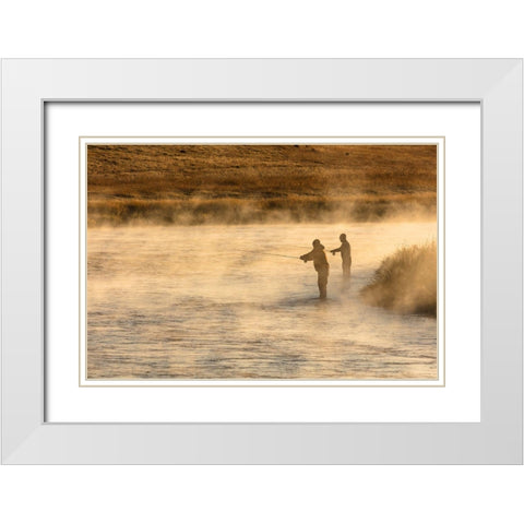Fall Fishing on the Madison River, Yellowstone National Park White Modern Wood Framed Art Print with Double Matting by Frank, Jacob W.