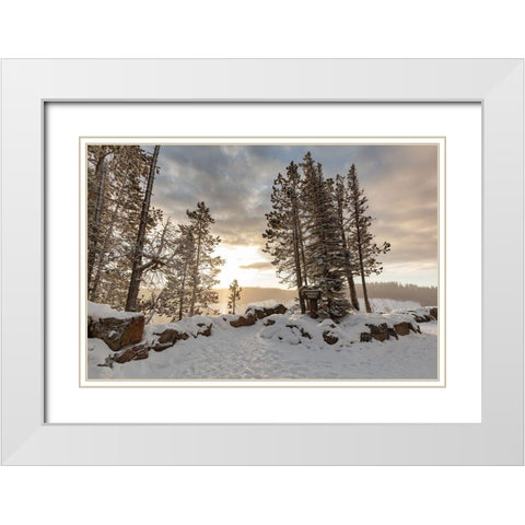 Fall Sunrise at Lookout Point Overlook, Yellowstone National Park White Modern Wood Framed Art Print with Double Matting by Frank, Jacob W.