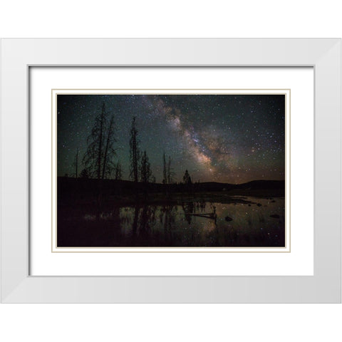 Firehole Lake Drive and Milky Way, Yellowstone National Park White Modern Wood Framed Art Print with Double Matting by The Yellowstone Collection