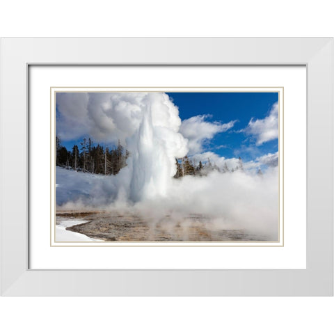 Grand Geyser Eruption, Yellowstone National Park White Modern Wood Framed Art Print with Double Matting by Frank, Jacob W.