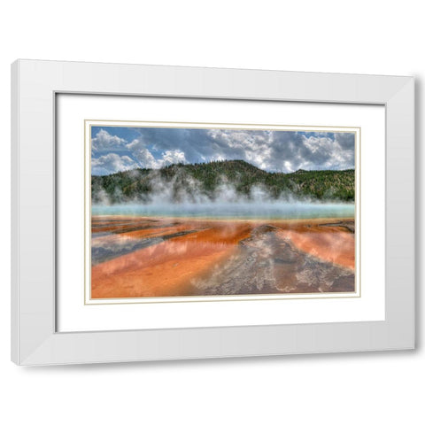 Grand Prismatic Spring and Thermophiles, Yellowstone National Park White Modern Wood Framed Art Print with Double Matting by Akin, Curtis