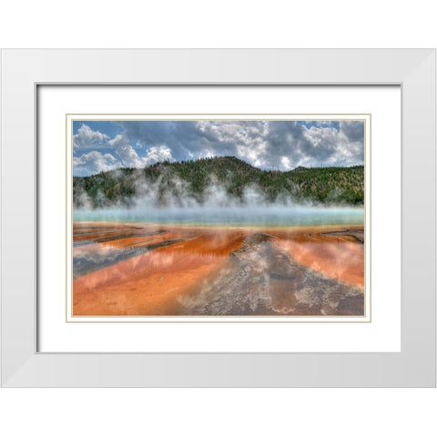 Grand Prismatic Spring and Thermophiles, Yellowstone National Park White Modern Wood Framed Art Print with Double Matting by Akin, Curtis